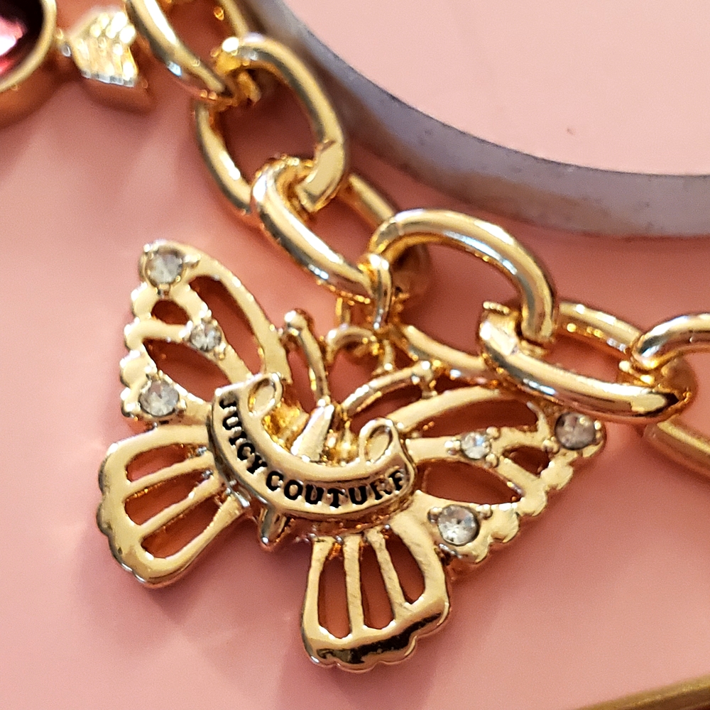 Juicy Couture Gold Bracelet with Heart & Jewel Charms New In Box 18" - Picture 3 of 6